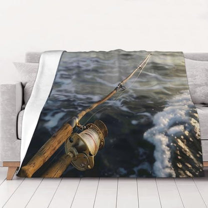 Fishing Rod Prints Throw Blanket (320g Flannel) Anti-Pilling Warm Fuzzy Blankets for Bed Sofa Couch Travel 40x30 Inch - color: Fishing Rod, size: 40x30 Inch