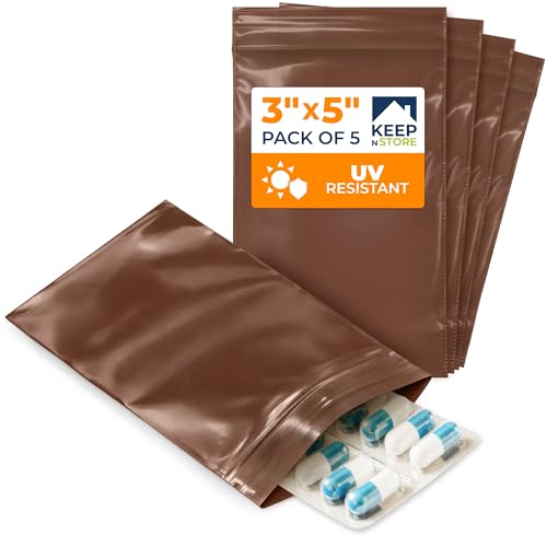3"x 5" UV Protective Amber Zip Bags, Pack of 5 - Resealable Light-Blocking Plastic Bags for Packaging Light-Sensitive Products, Heavy Duty 3 mil Thick, Moisture Resistant Storage - size: 3"W x 5"L, style: Pack of 5