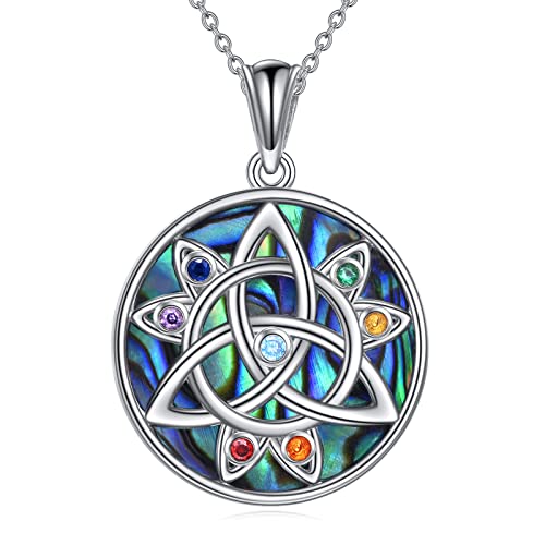 Chakra Lotus Necklace 925 Sterling Silver Yoga Pendant Abalone Shell Jewelry Gift for Women Spiritual Amulet Necklace for Men