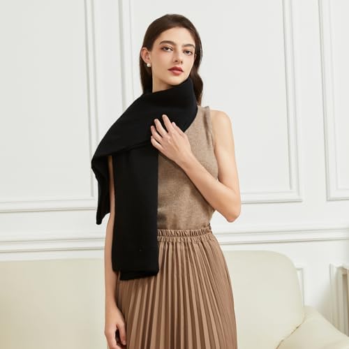 BRYCTSISEN Women's Lightweight Wool Shawl Wrap Scarf with Sleeves Outer Warm Knitted Open Front Poncho Cape Fall Winter - color: Black