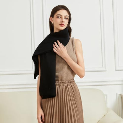BRYCTSISEN Women's Lightweight Wool Shawl Wrap Scarf with Sleeves Outer Warm Knitted Open Front Poncho Cape Fall Winter - color: Black
