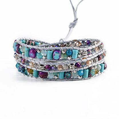 YGLINE Natural Stone Wrap Bracelet for Women Boho Bracelets Healing Crystal Beaded Bracelet Adjustable 3/5 Wraps Bracelet Handmade Birthday Gifts for Women - color: Mix beads(3 wraps)