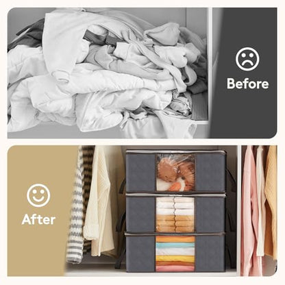 Lifewit 3 Pack 35L Clothes Storage Bins with Lids, Foldable Blanket Storage Bags with Zippers, Clear Window and Reinforced Handles, Closet and Organization for Clothing, Sweater, Comforter, Bedding - size: 35L
