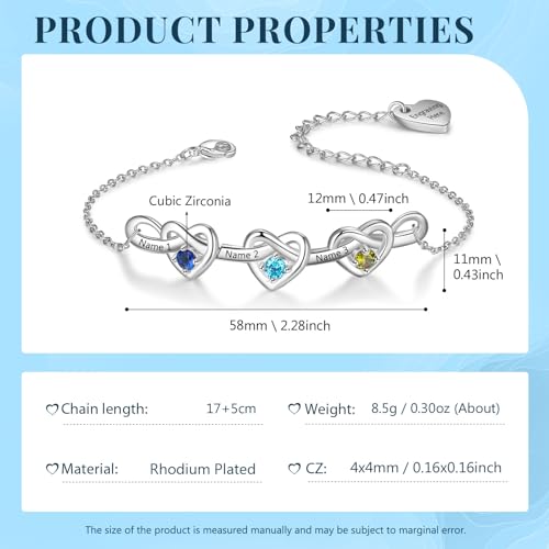 Personalized Birthstone Bracelet for Women Mom Engraved 2-6 Names Mother Bracelet with Birthstones Unique Gift for Mothers Day, Birthday, Christmas - color: 3 Names