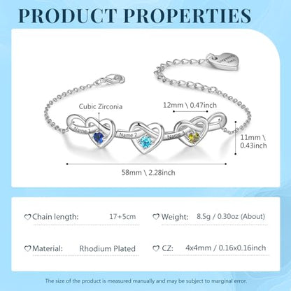 Personalized Birthstone Bracelet for Women Mom Engraved 2-6 Names Mother Bracelet with Birthstones Unique Gift for Mothers Day, Birthday, Christmas - color: 3 Names