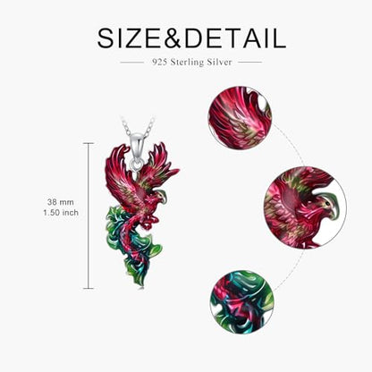Hummingbird/Phoenix/Owl/Dove/Flamingo/Raven/Blue Jay/Cardinal/Peacock/Eagle/Parrot/Robin Necklace for Women 925 Sterling Silver Bird Pendant Necklace Animal Jewelry Gift for Mother Wife - style: Flying Phoenix Necklace