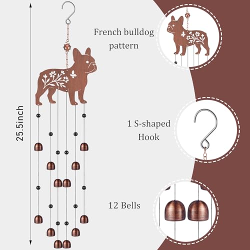 Cinnvoice 24 Inch Metal Wind Chimes for Outside Decor with S Hook, Birthday Gift for Women Men Bronze Memorial Gift with 12 Bell for Patio Garden Yard Lawn Front Yard Housewarming(French Bulldog) - style: French Bulldog
