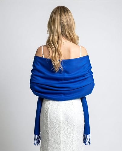 Achillea Lightweight Pashmina Scarf for Women – Soft Silky Shawl Wrap for Evening Dresses, Bridesmaids & Everyday Wear - color: Royal Blue