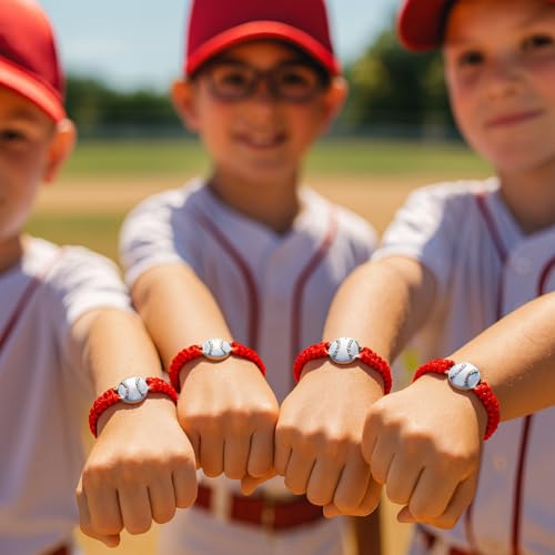 Sportybella - Baseball Bracelet, Baseball Jewelry, Adjustable Braided Baseball Bracelet, Baseball Gifts, Baseball Accessories - color: Red