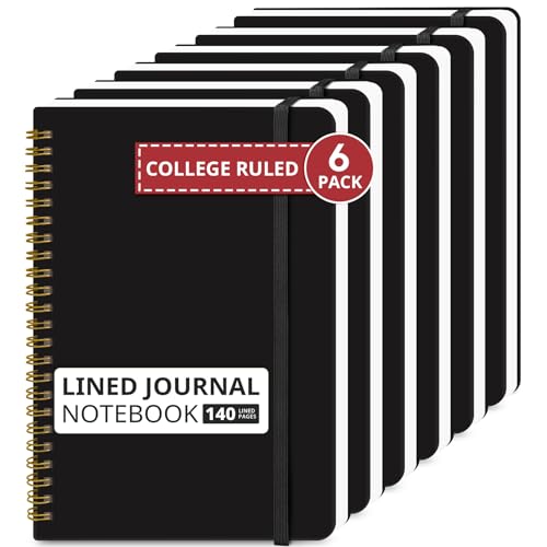 Taja Lined Spiral Journal Notebook for Women & Men, 140 Pages, College Ruled Hardcover Notebook for Work & Note Taking, Journals for Writing, A5(5.7" x 7.9") -Black, 6 Pack - color: C.Black, style: a-Lined(6 Pack)
