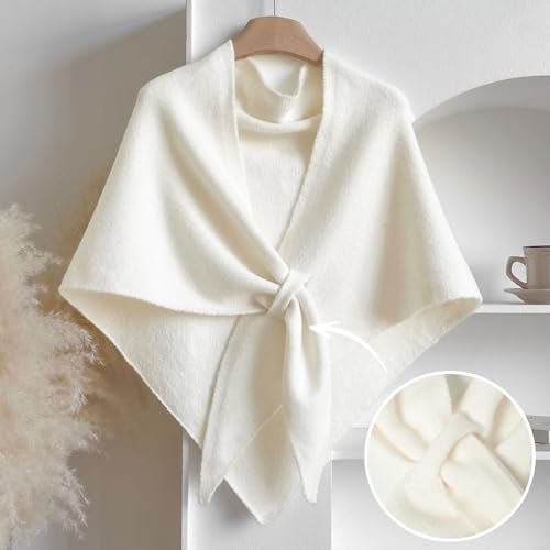RIIQIICHY Shawl Wrap Women Pashmina Triangle Cape Knit Sweater Scarf for Fall Winter Fashion Accessory - color: Ivory