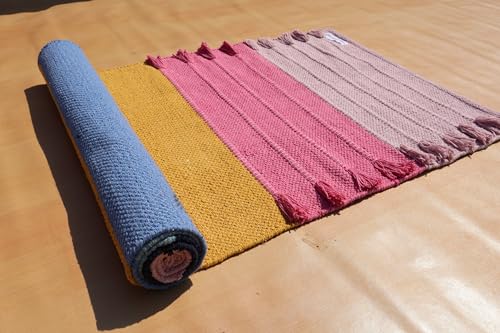 Jaipur Art & Rugs Cotton Yoga Rug - Eco-Friendly Hand-Woven Thick Mat (24”x72”x5mm) for Everyday Fitness at Home - Comfortable & Extra-Long - color: Multicolor 9