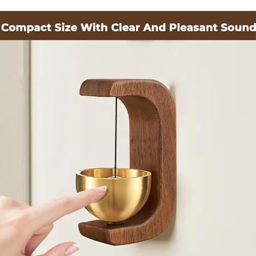 Master Flame Solid Wood Meditation Bell with Brass Bowl, Traditional C-Shaped Stand, Magnetic Striker, Healing Tones for Home, Office, Mindfulness, 15cm Height (Variation 1)