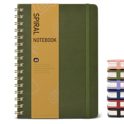 Graph Spiral Journal Notebook, A5 Hardcover Spiral Journals for Women Men, 100 GSM Graph Paper Notebooks, 150 Pages Spiral Bound Grid Notebook for Writing Note Taking Work 5.75" x 8.38" Olive Green - color: Green, size: Graph