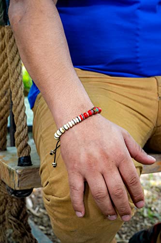 Hands Of Tibet Embedded Medicine Bracelet Yoga Healing Beads Adjustable Wrist Mala Many Color Choices (White/Red)