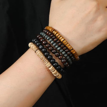 Puka Shell Bracelet for Men Wooden Bracelets Turquoise Stack Beaded Minimalist Trendy Jewelry for Friend Gift - style: 6pcs-Brown