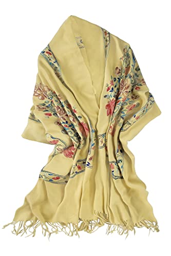 Urban CoCo Women's Embroidered Tassel Long Shawl Oversize Scarf Wraps for Women - color: #1-yellow