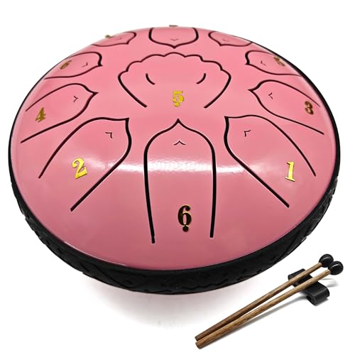 Rain Drum for Outside Garden, MIUYA 6 Inch 11 Notes Steel Tongue Drum for Adults, Beginner Percussion Instrument for Meditation Yoga, Pink Rose - color: Pink Rose