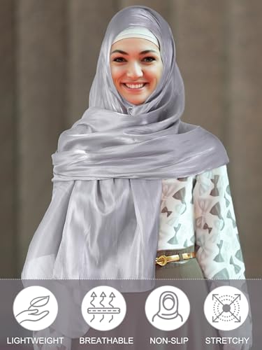 Geyoga Women's Scarf Shawls and Wraps for Evening Dress Fashion Scarf for Wedding Bridesmaid Ramadan Gifts - color: Silver Gray