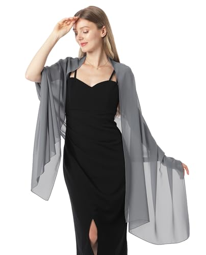 Chiffon Shawls and Wraps for Evening Dresses Women Elegant Soft Scarf Bridal Scarve Wedding Stole - color: Dark Gray, size: One Size