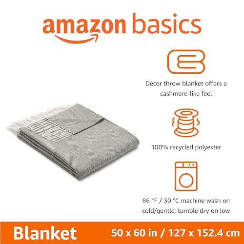 Amazon Basics Cozy Room Décor Throw Blanket, Lightweight, Recycled Polyester, Dark Gray and Light Gray Herringbone, 50"x 60" - color: Dark Gray and Light Gray Herringbone, style: Woven