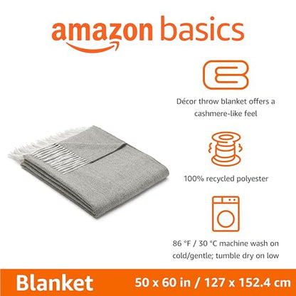 Amazon Basics Cozy Room Décor Throw Blanket, Lightweight, Recycled Polyester, Dark Gray and Light Gray Herringbone, 50"x 60" - color: Dark Gray and Light Gray Herringbone, style: Woven