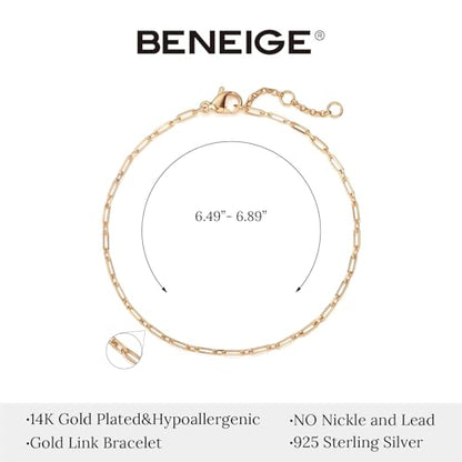 BENEIGE Gold Bracelets for Women 14k Gold Paperclip Bracelets Binding Bracelet, Adjustable Bracelets for Women Dainty Handmade Link Bracelet - color: long cuff