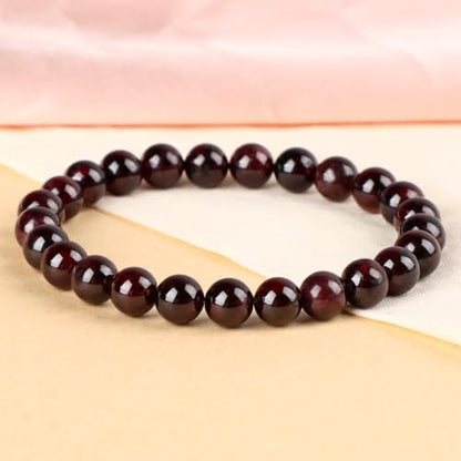 LPBeads Handmade Natural Gemstone Stretch Elastic Bracelet Healing Crystal Round Stone Beads Jewelry Gifts for Women Men - color: Garnet, size: 8mm