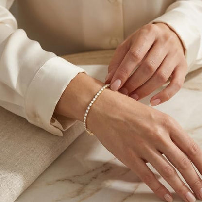 3mm Diamond Classic Tennis Bracelet for Women Dainty, Gold Jesus Cross Bracelets Trendy, 14K Gold Plated Heart/Evil Eye/Pearl/Starfish & Seashell Charm Bracelets for Women Bulk - style: Gold Tennis