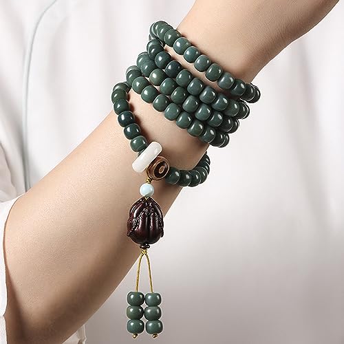 Natural Bodhi Seeds 108 Mala Beads Bracelet for Women Buddhist Prayer Beads Necklace with Praying Hands