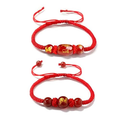2026 Chinese New Year of Horse Bracelets for Women Men, 12 Chinese Zodiac Bracelet Good Luck Red String Animal Horse Charm Braided Bangle Adjustable Jewelry Gift - color: Cylinder+Circle