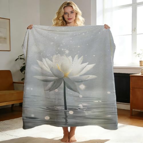 Lotus Throw Blanket Zen Lotus Water Lily Flowers Print Super Soft Warm Cozy Flannel Blanket for Couch Meditation Yoga Bedroom Office Gift for Girls Women 59"x70" - color: Lotus-5, size: 59in x 70in