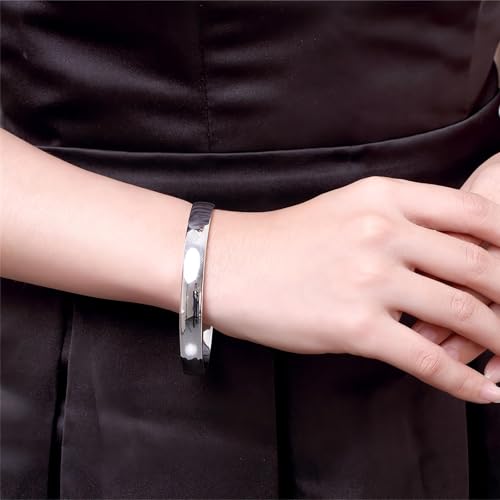 Handmade 925 Sterling Silver Bangle Bracelet Simple Silver/Gold Adjustable Cuff Bangles Durable Stainless Steel bracelet for Men &Women Daily Jewelry Gift for Anniversary Birthday Gift - color: silver 008