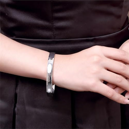 Handmade 925 Sterling Silver Bangle Bracelet Simple Silver/Gold Adjustable Cuff Bangles Durable Stainless Steel bracelet for Men &Women Daily Jewelry Gift for Anniversary Birthday Gift - color: silver 008