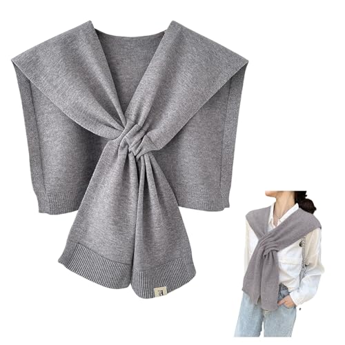 Sweater Shawl Wraps for Women Fashion Knitted Shoulder Shawls Ponchos Casual Sweaters Scarf Cape Wraps with Sleeves - color: 04 Grey