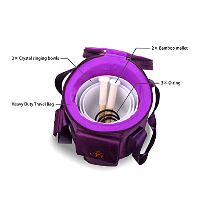 7inch 8inch 9inch Crystal singing bowls set sound bowl for healing Mindfulness, Meditation, Yoga, Spiritual and Body Healing Chakra Bowl (7C+8G+9E, 7inch+8inch+9inch with Travel bag) - color: 7C+8G+9E, size: 7 inch + 8 inch + 9 inch with Travel Bag