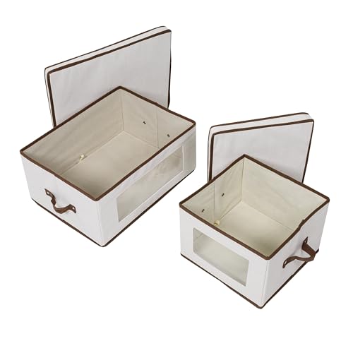 Honey-Can-Do 2-Pack Closet Fabric Storage Box with Lid, Clear-View Window and Removable Dividers, Natural SFT-09986 Natural