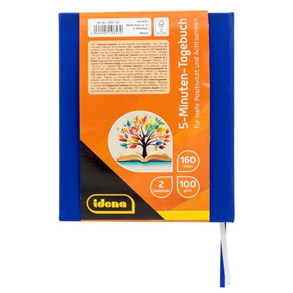 Idena 10857-5 Minute Diary in Blue, Gratitude Diary with 160 Pages, Mindfulness Diary Approx. 16 x 19.7 cm