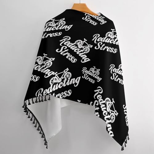 Weapon of Stress Reduction Biking Shawl Wraps for Women Printed Tassel Ponchos Oversized Soft Cape Sweater - color: Black-style