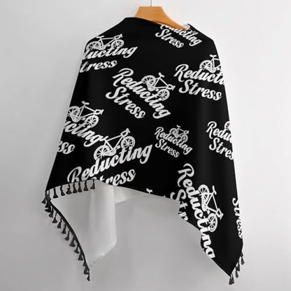 Weapon of Stress Reduction Biking Shawl Wraps for Women Printed Tassel Ponchos Oversized Soft Cape Sweater - color: Black-style