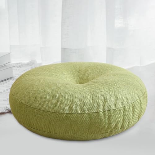 Meditation Cushion Round Floor Pillow Premium Cotton Linen Multifunctional 50x15cm for Tea Ceremony Chair Sofa Bedroom Office, Green - color: Green