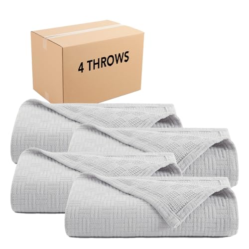Arkwright Basket Weave Throw Blanket - Case of 4-100% Ringspun Cotton All Season Throws, Luxury Hotel Quality, Soft on Skin, Breathable, 300 GSM for Bed, Sofa, and Chair, 50 X 70 in, Grey - color: Harbor Mist Grey, size: Throw (50x70) Case of 4