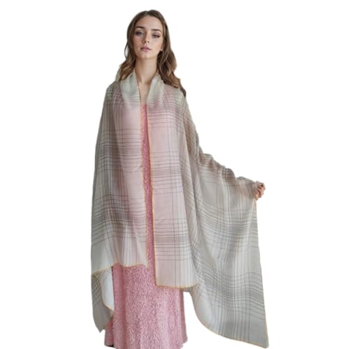 Luxury Cashmere Pashmina Style Shawl - Silk & Wool Blend Scarf, Lightweight Skin-Friendly Wrap - color: White + Gray (Checkered)