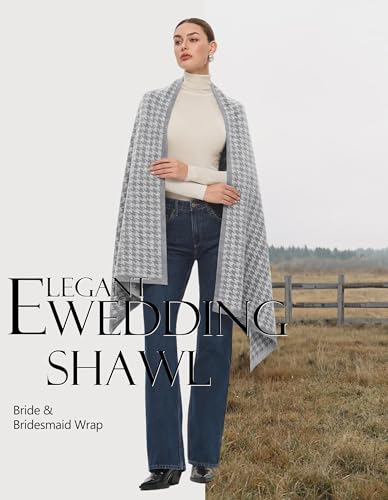 PULI Women's Pashmina Shawl Wraps for Evening Dress Large Scarf Blanket Long Wedding Bridal Winter Warm Shoulder Wrap - color: Houndstooth-slate Gray