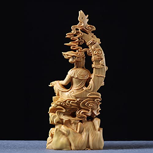 LQX Sculpture Tabletop Sculpture Sculpture Buddha Statue Boxwood 17cm Guanyin Sculpture Wood Goddess of Mercy Buddha Statue Moon Guan Yin Decor Sculpture Buddha Statue Ornaments Decorative Statue