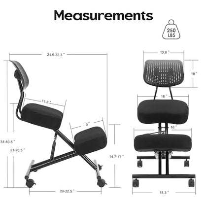 Kneeling Chairs with Backrest Linen Ergonomic Home Office Chair Adjustable Height Seat Rolling Wheels Comfort Thick Cushion Work Stool Improve Posture Chair - size: with back