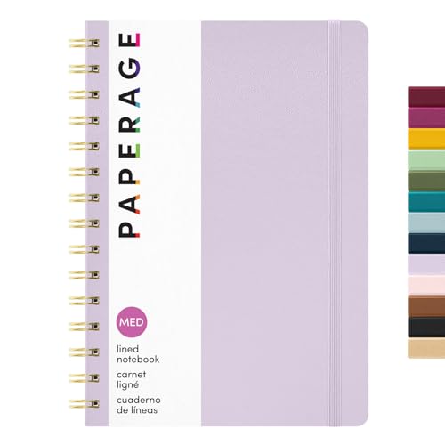 PAPERAGE Lined Spiral Journal Notebook, (Lavender), 160 Pages, Hardcover Journal for Women & Men, Medium 5.5 in x 8 in - 100 GSM, Thick Paper, Spiral Notebook for Work, School & Journaling - color: Lavender, style: A. Lined