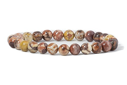 Cherry Tree Collection Gemstone Beaded Stretch Bracelet 8mm Round Beads 7" - color: Birdseye Rhyolite