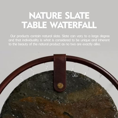 Indoor Tabletop Waterfall Moon Fountain, Home Décor Soothing Rain Sound Meditation Relaxing Fountains, Nature Slate Water Feature with Light for Room Office Desktop Decoration-13 Tall - size: Moon Fountain