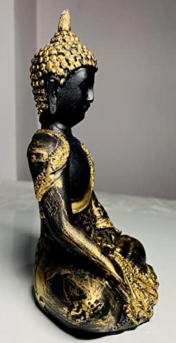INDIAN CRAFT CASTLE Rustic Buddha Statue Japanese Style Zen Garden Sculpture Figurine Meditating Sitting Dhyana Mudra Lotus Pose Yoga Altar Peace Harmony Home Decor 8 inch Metallic - color: Metallic